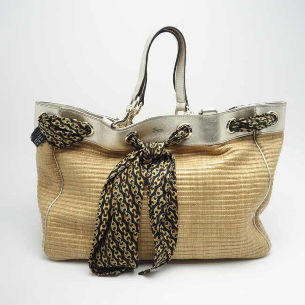 Gucci Straw Tan bag Calfskin scarf Bronze Tan Beige
